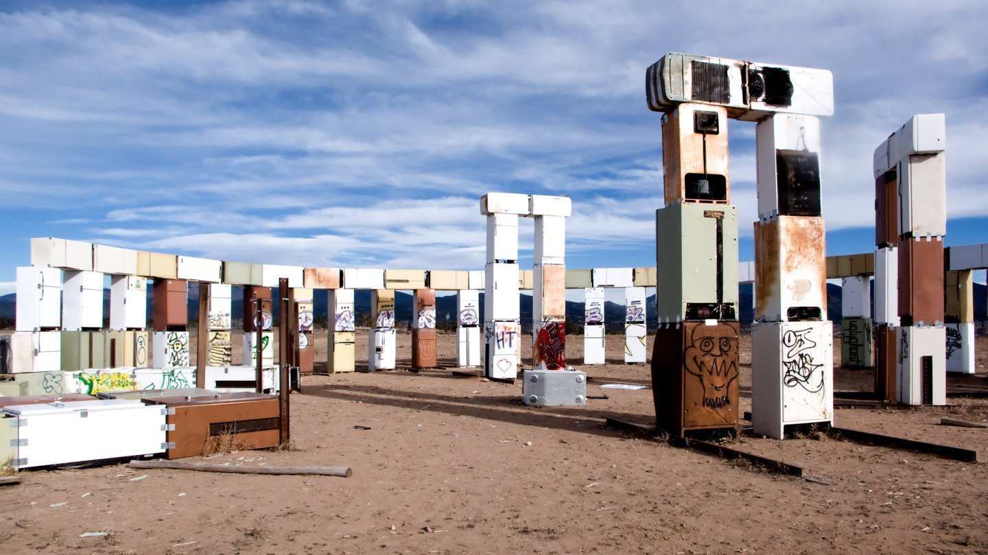 Fridgehenge or Stonefridge was created by artist Adam Horowits, in Santa Fe, Mexico in 1990s. It was removed in 2007. Photo Credit: Brian K. Edwards